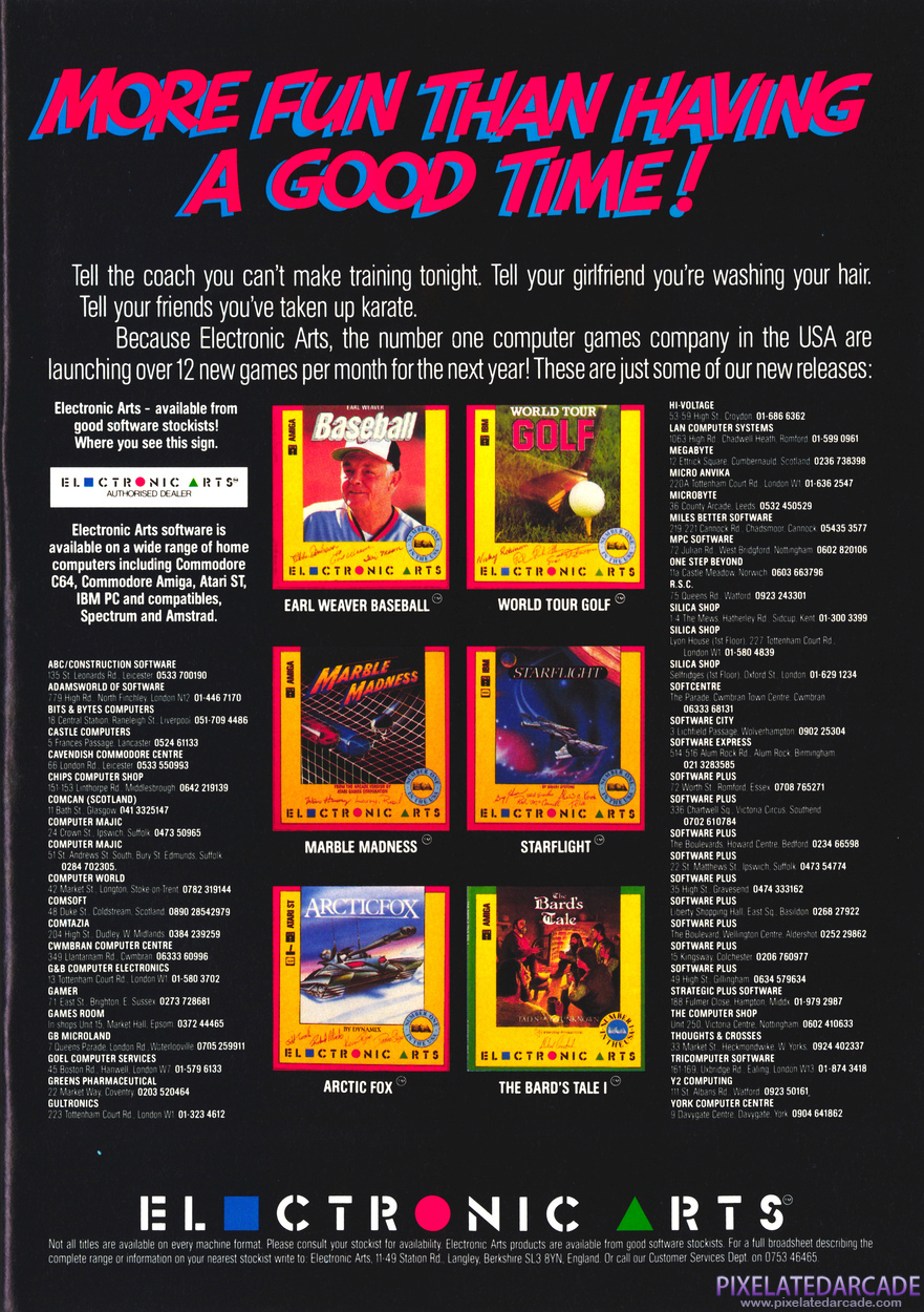 Arcticfox Advertisement: Electronic Arts December 1987 magazine ad