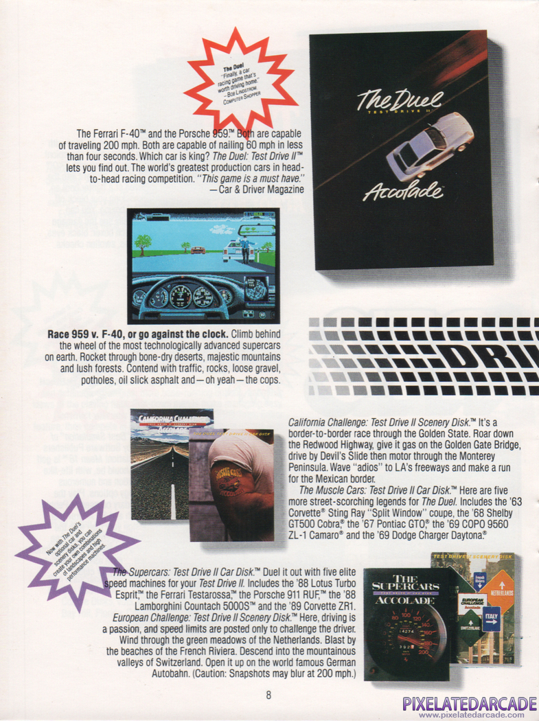The Duel: Test Drive II Advertisement: The Duel: Test Drive II in the Accolade 1990 product catalog