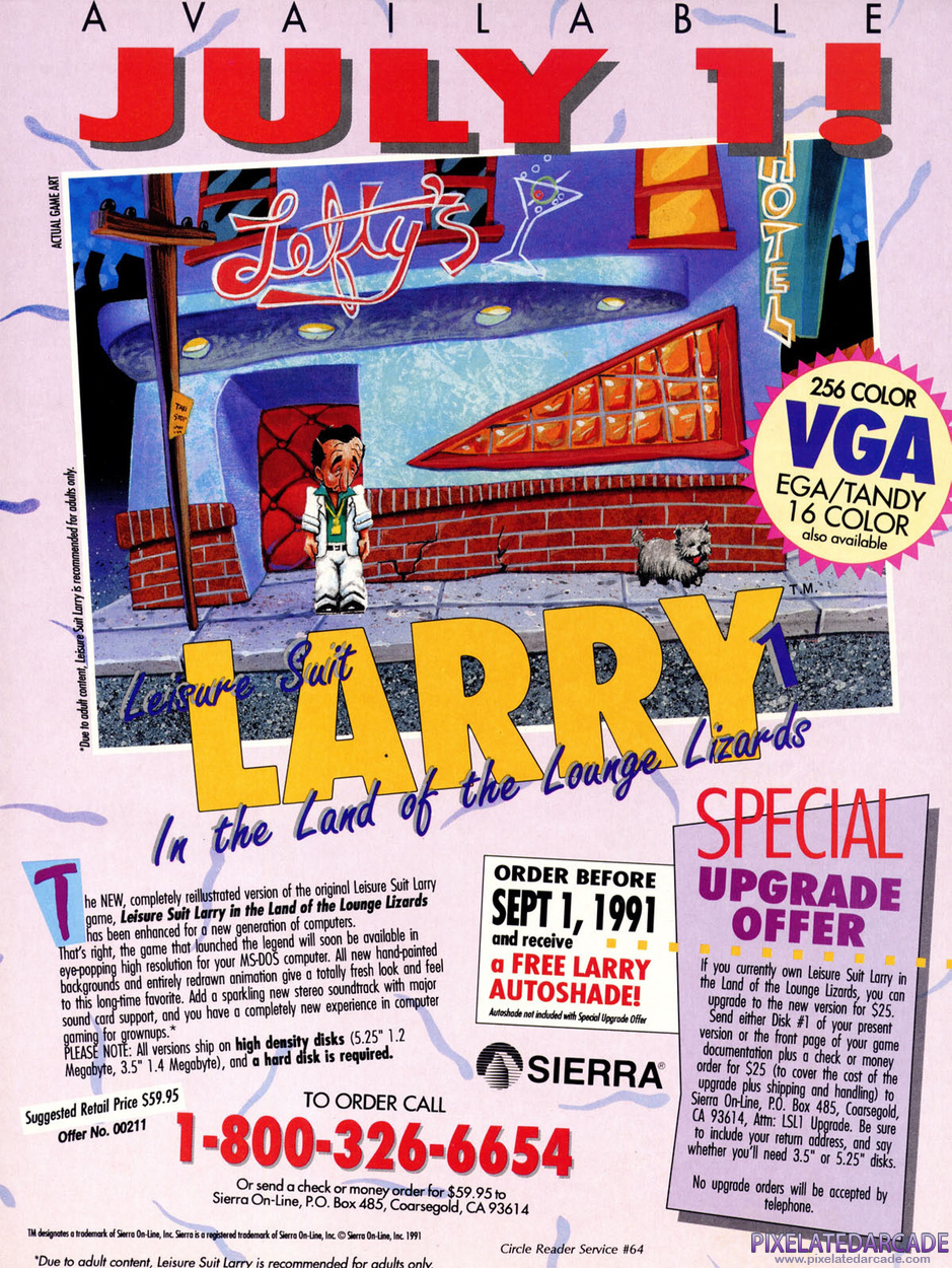 Leisure Suit Larry 1: In the Land of the Lounge Lizards Advertisement: September 1991 magazine ad Leisure Suit Larry 1: In the Land of the Lounge Lizards Advertisement: September 1991 magazine ad