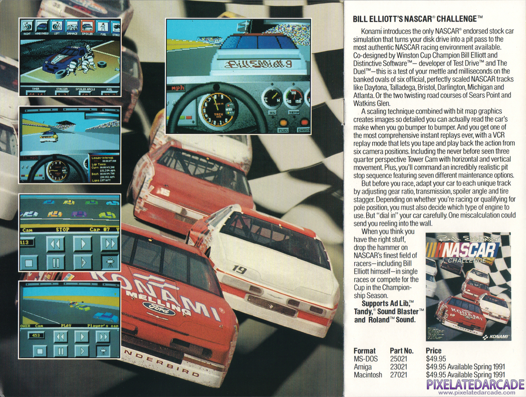 Bill Elliott's NASCAR Challenge Advertisement: Bill Elliott's NASCAR Challenge in the Konami product catalog