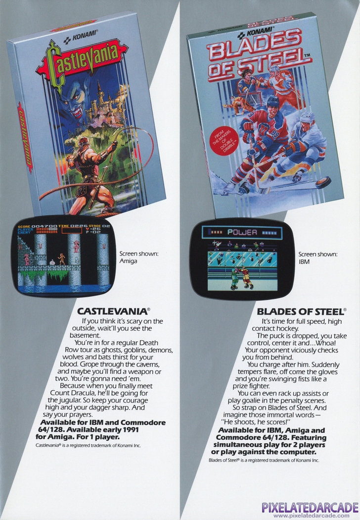 Blades of Steel Advertisement: Konami 1990 product catalog