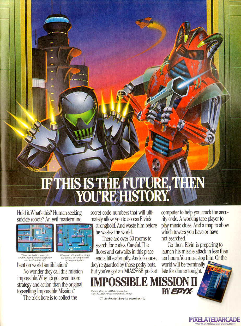 Impossible Mission II Advertisement: January 1989 magazine ad