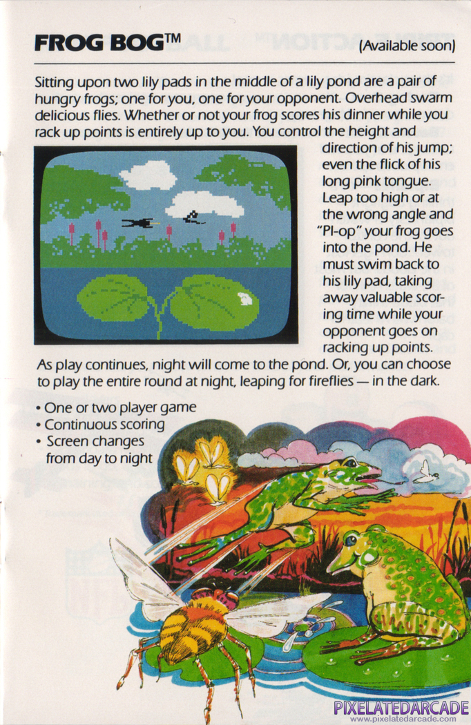 Frog Bog Advertisement: Frog Bog in the Mattel Electronics product catalog
