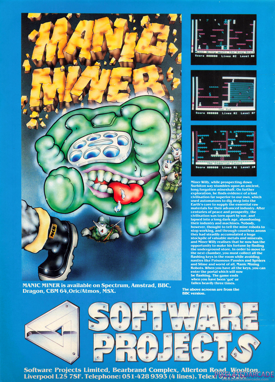 Manic Miner Advertisement: February 1985 magazine ad