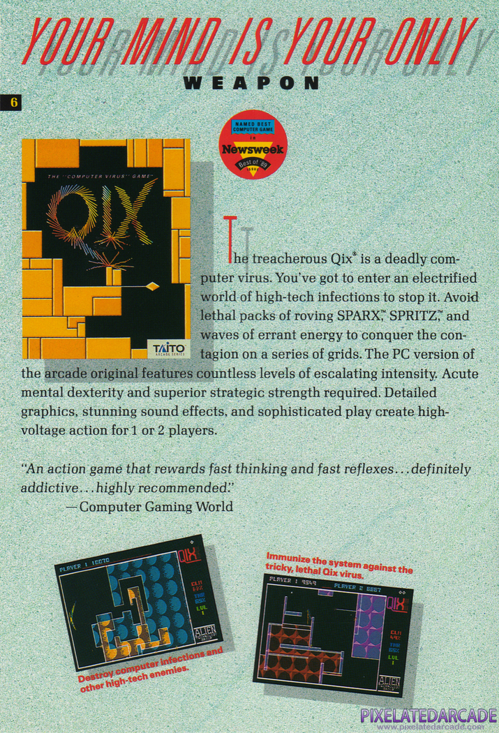 Qix Advertisement: Taito Spring/Summer 1990 product catalog