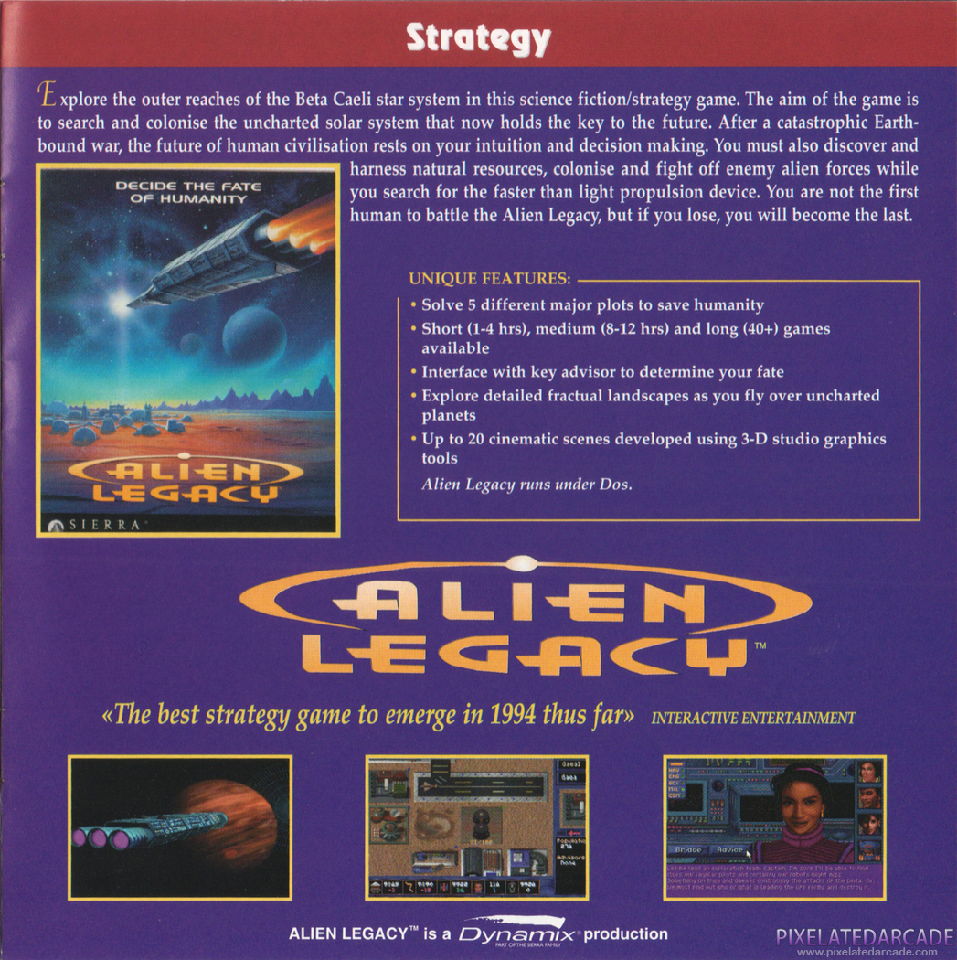 Alien Legacy Advertisement: Sierra 1994-1995 Multimedia Catalog