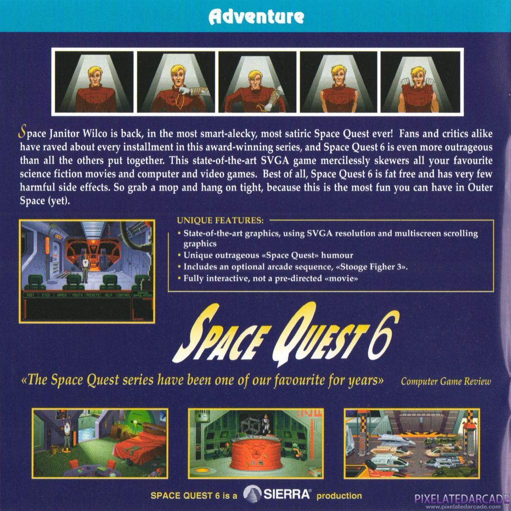 Space Quest 6: Roger Wilco in the Spinal Frontier Advertisement: Sierra 1994-1995 Multimedia Catalog Space Quest 6: Roger Wilco in the Spinal Frontier Advertisement: Sierra 1994-1995 Multimedia Catalog