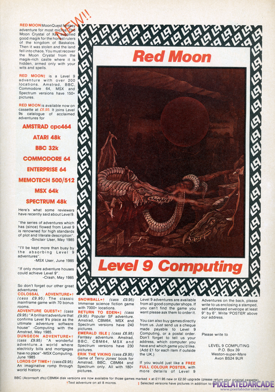 Red Moon Advertisement: August 1985 magazine ad
