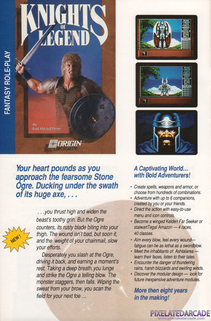 Knights of Legend Advertisement: Origin 1990 Product Catalog