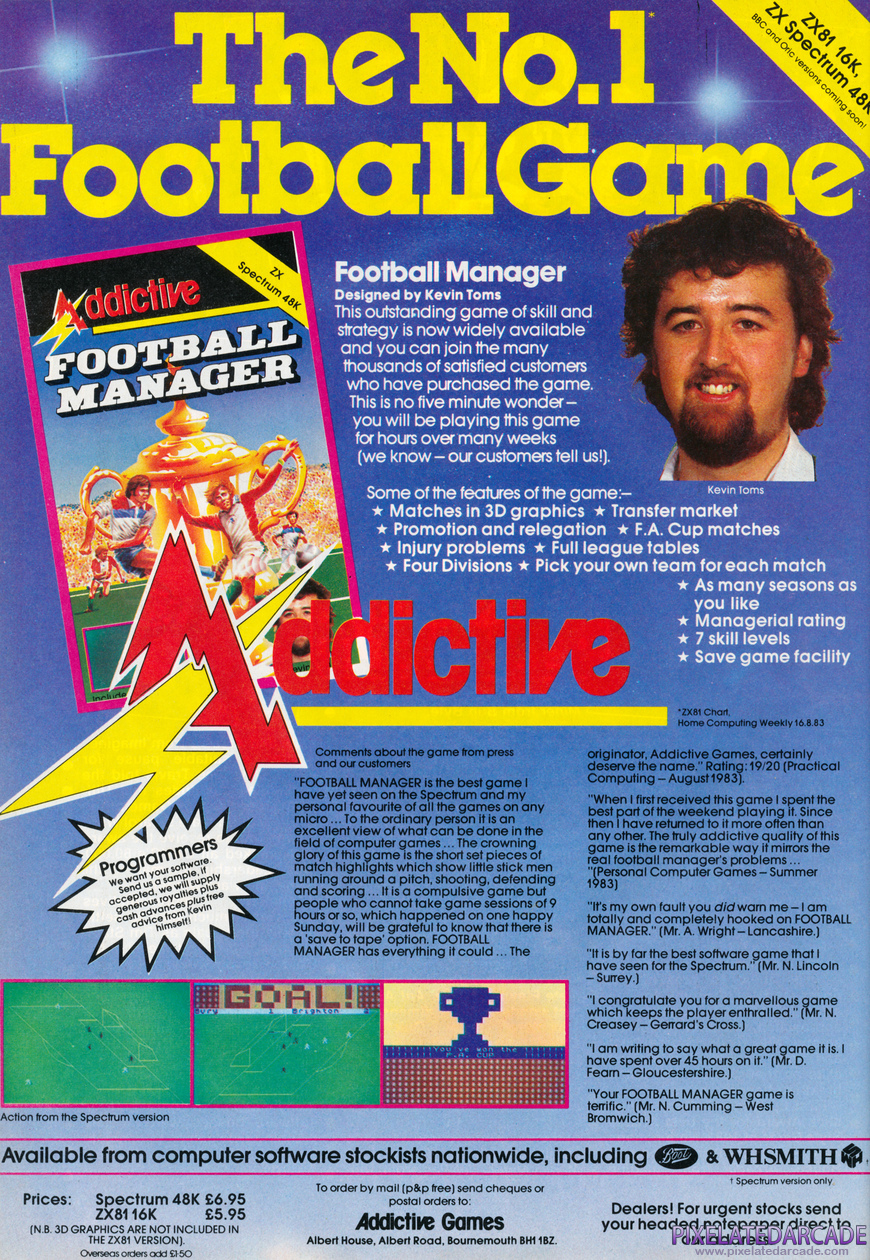Football Manager Advertisement: April 1984 magazine ad