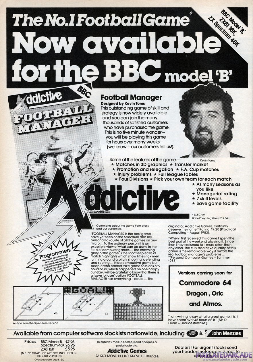 Football Manager Advertisement: June 1984 magazine ad