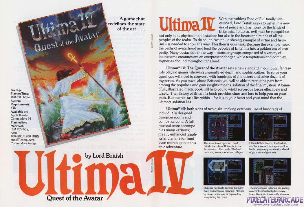 Ultima IV: Quest of the Avatar Advertisement: Origin product catalog