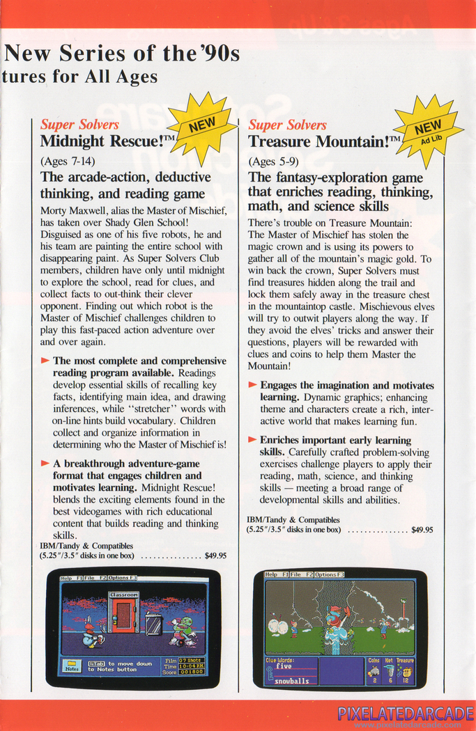Super Solvers: Treasure Mountain! Advertisement: The Learning Company 1990 product catalog
