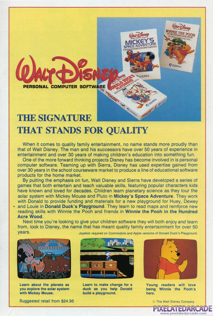 Mickey's Space Adventure Advertisement: Disney games in Sierra 1987 product catalog