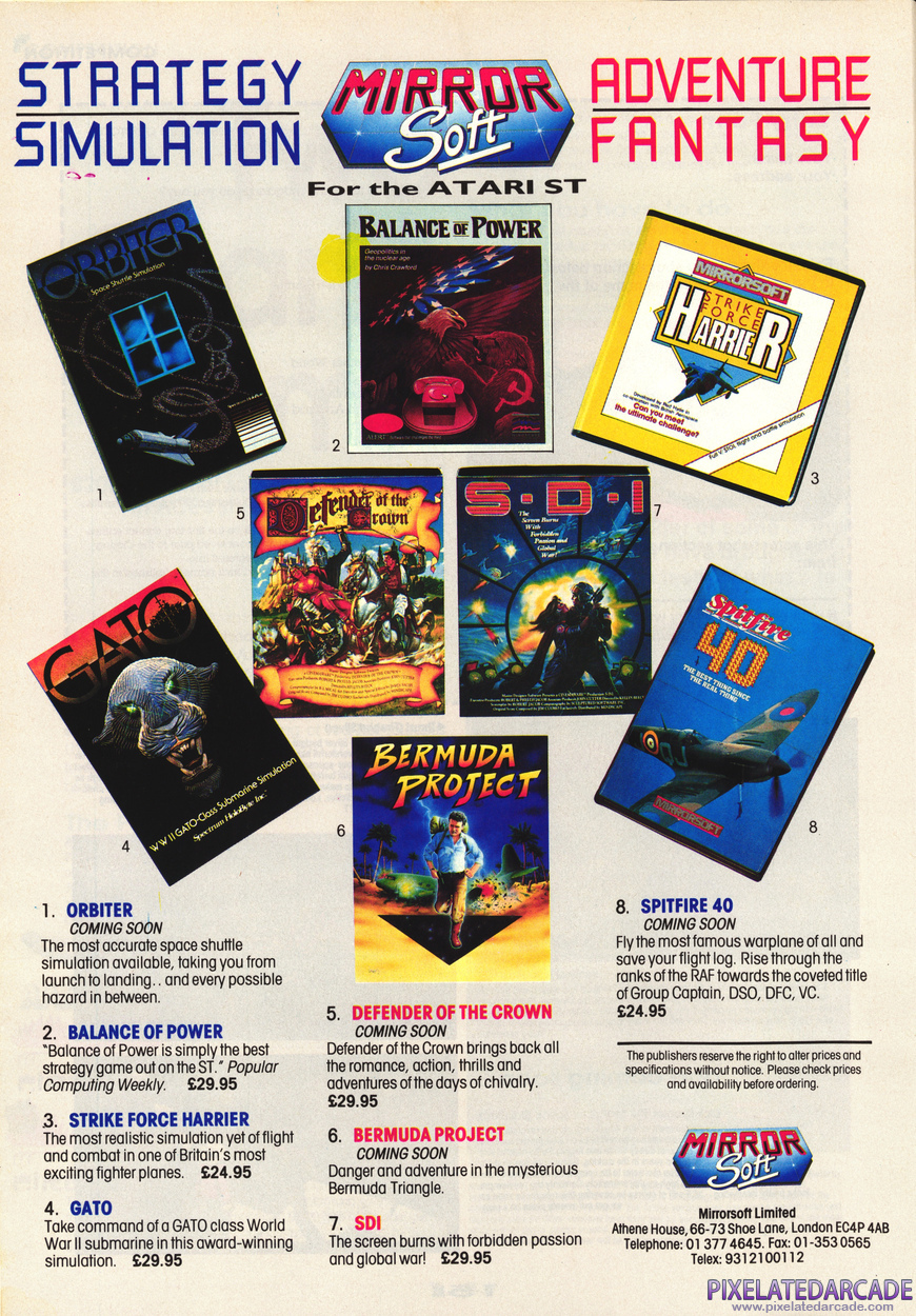Defender of the Crown Advertisement: Mirrorsoft November 1987 magazine ad