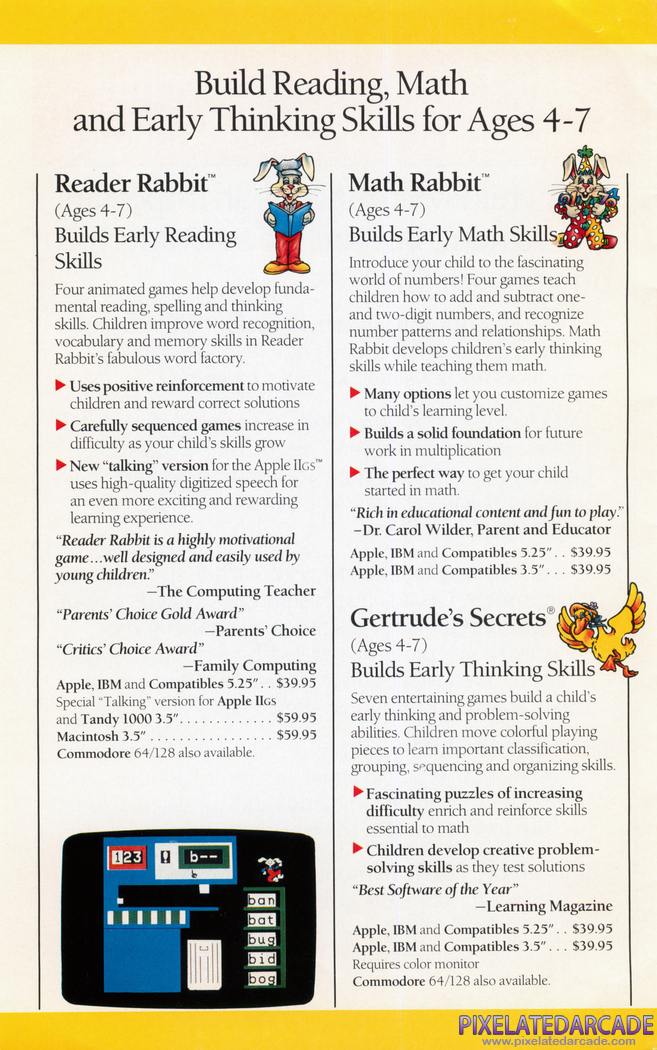 Math Rabbit Advertisement: The Learning Company product catalog