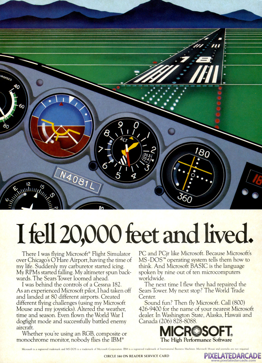 Microsoft Flight Simulator (v2) Advertisement: November 1984 magazine ad