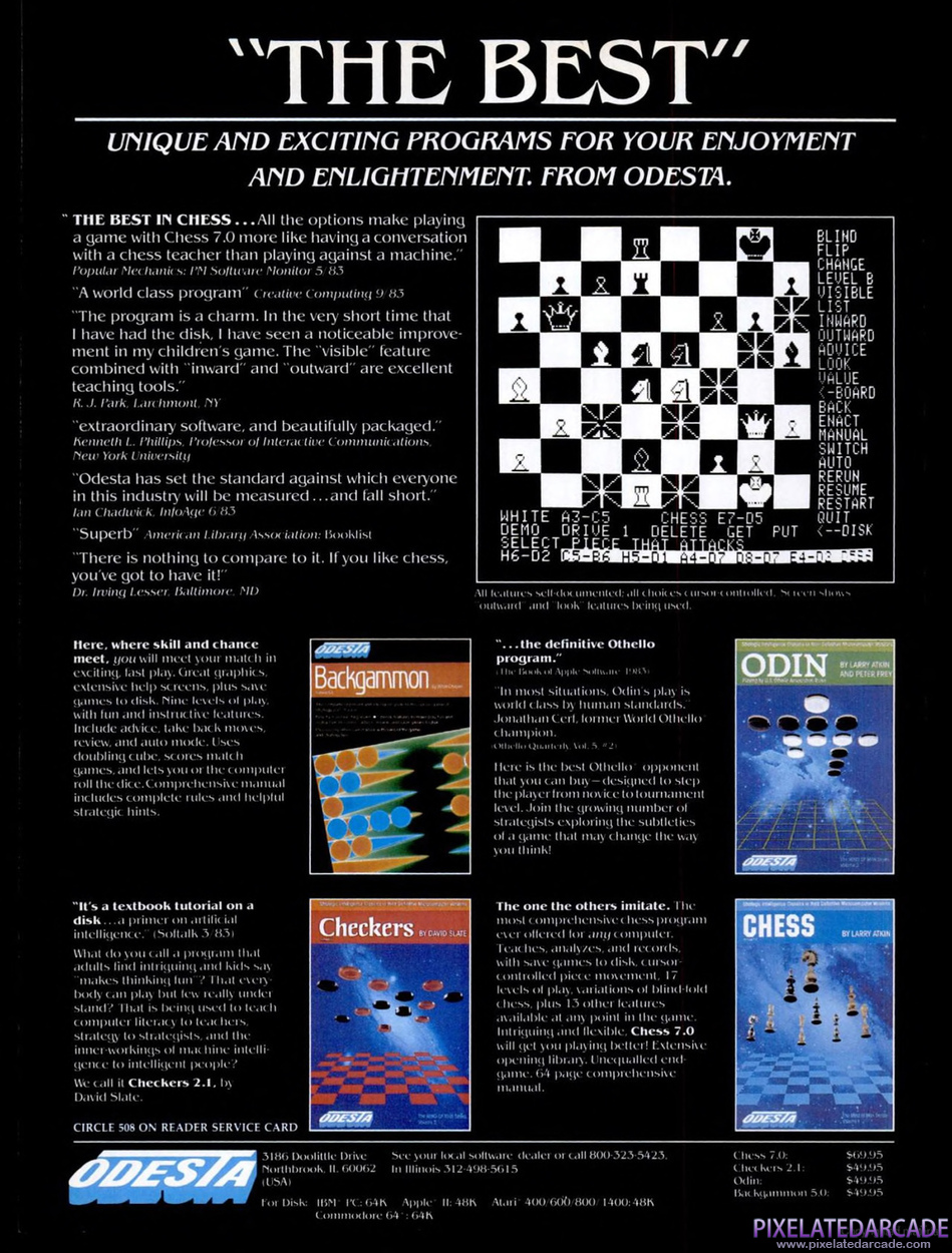 Backgammon Version 5.0 Advertisement: Odesta December 1983 magazine ad