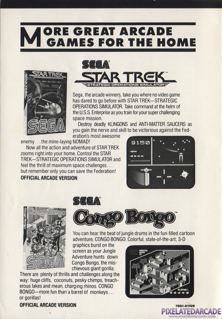 Congo Bongo Advertisement: Congo Bongo advertisement appearing in the IBM PC Spy Hunter instruction manual