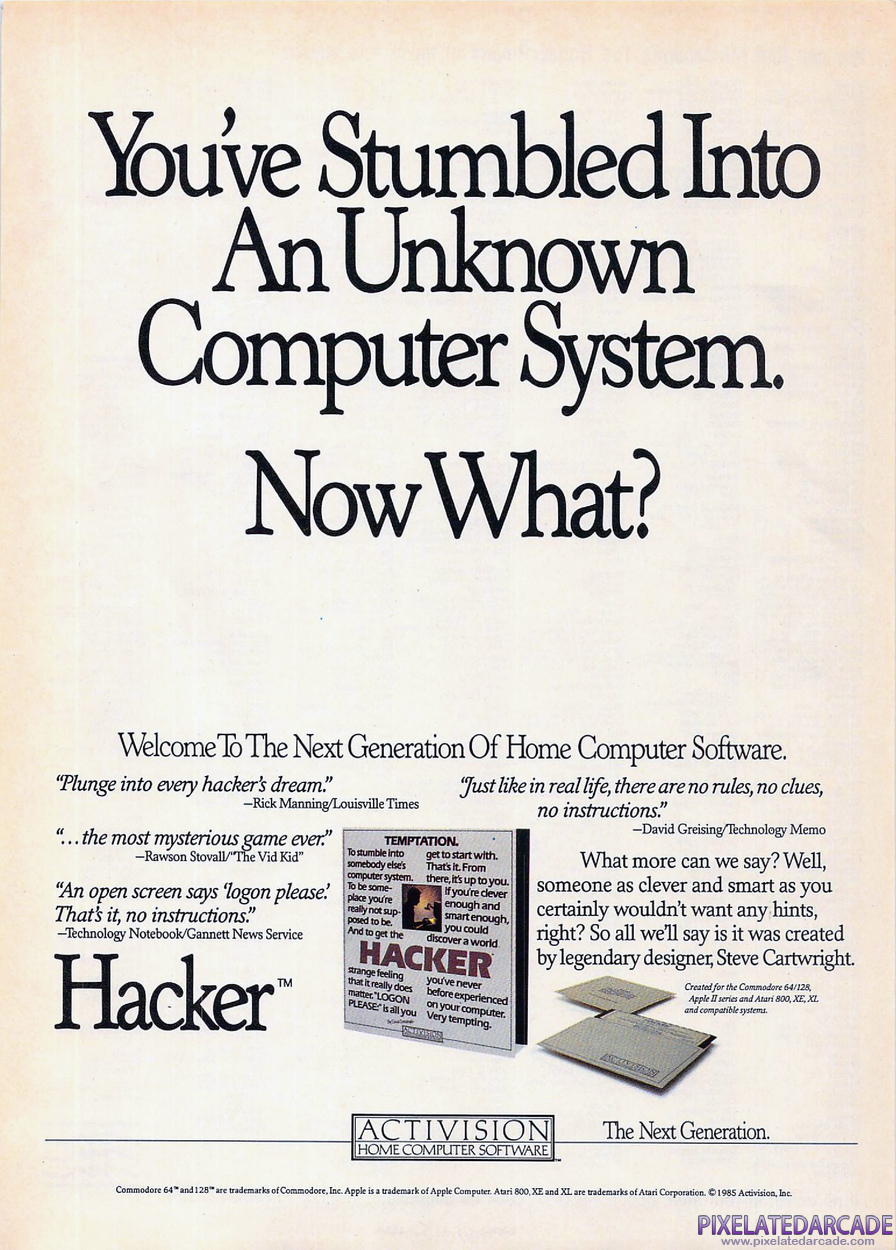 Hacker Advertisement: November 1985 magazine ad