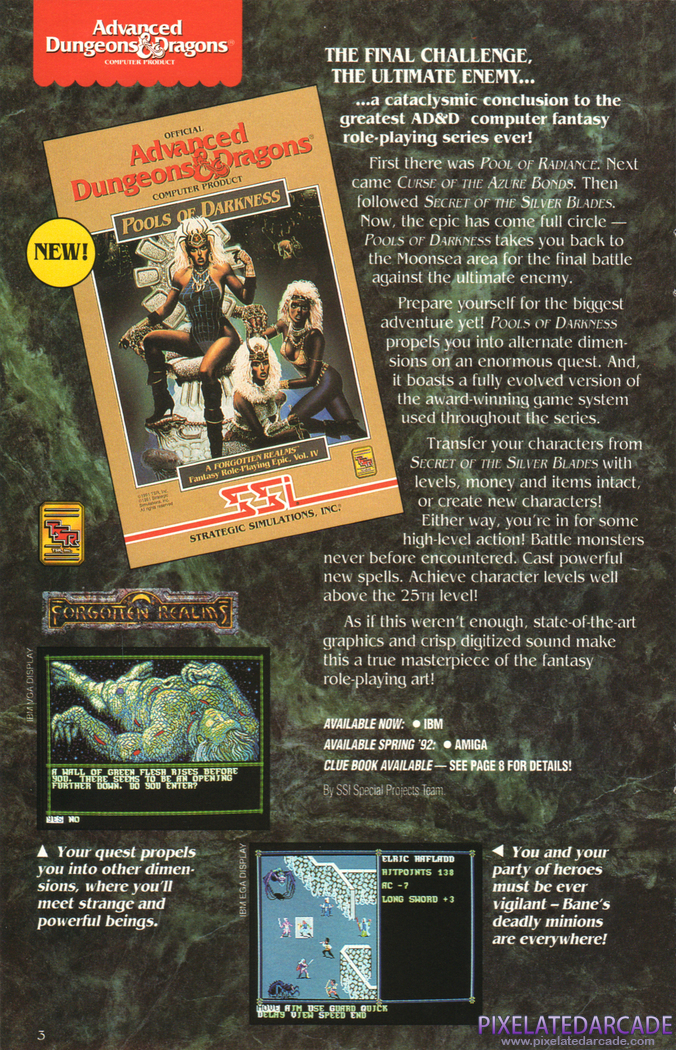 Pools of Darkness Advertisement: SSI 1992 product catalog