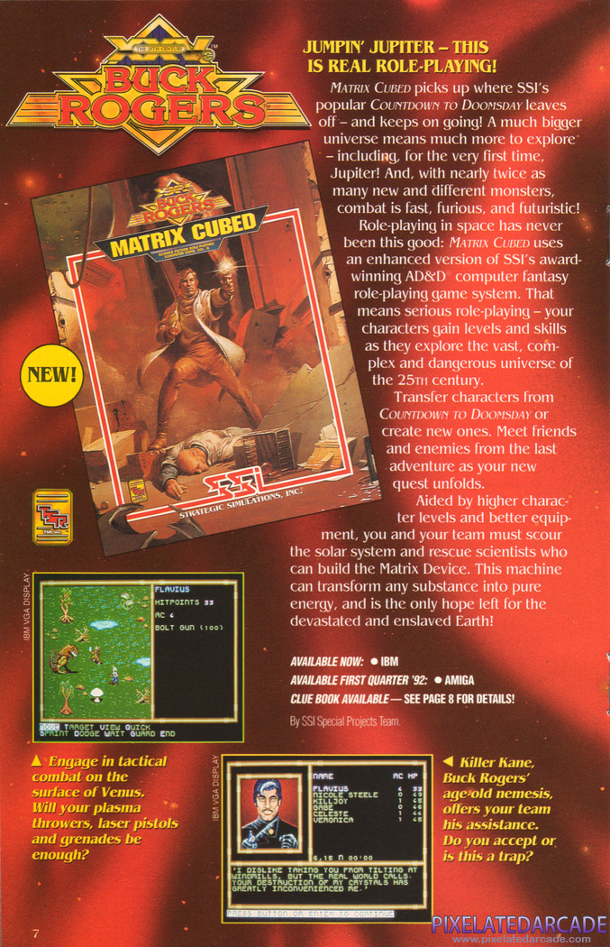 Buck Rogers: Matrix Cubed Advertisement: SSI 1992 product catalog