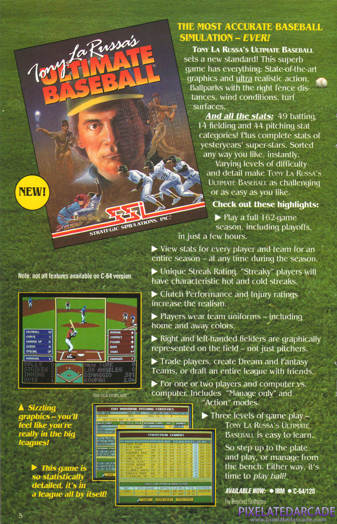 Tony La Russa's Ultimate Baseball Advertisement: SSI 1992 product catalog