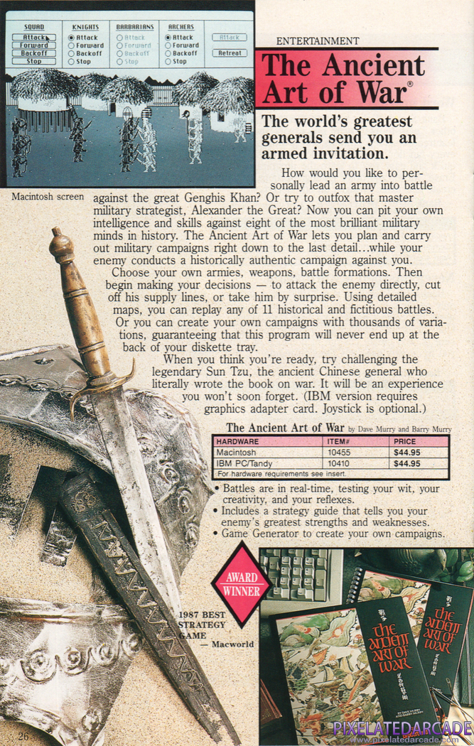 The Ancient Art of War Advertisement: Br0derbund 1987-1988 product catalog