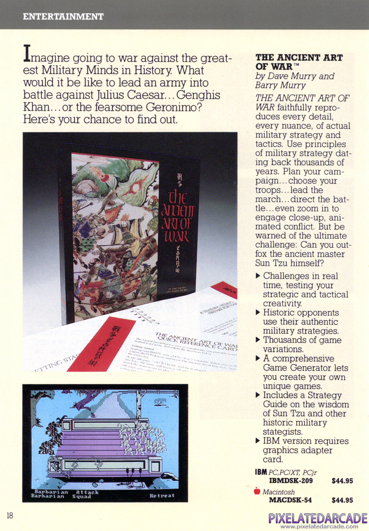 The Ancient Art of War Advertisement: Br0derbund 1986 product catalog
