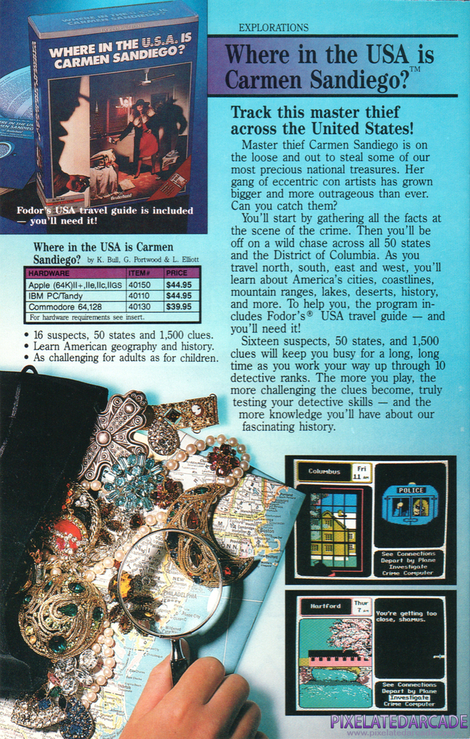 Where in the U.S.A. is Carmen Sandiego? Advertisement: Br0derbund 1987-1988 product catalog