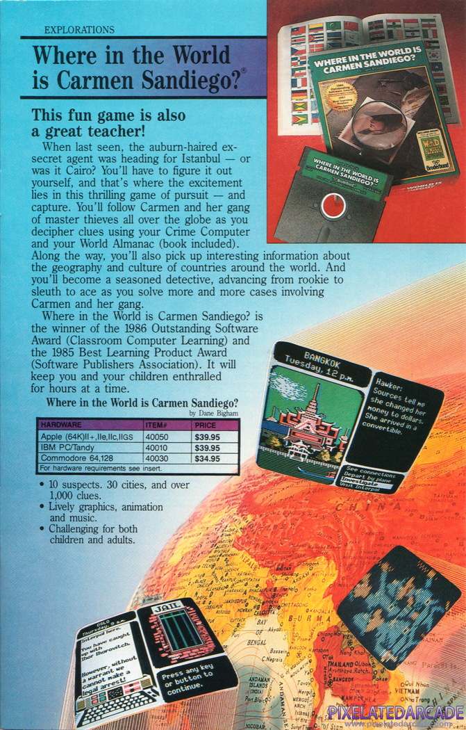 Where in the World is Carmen Sandiego? Advertisement: Br0derbund 1987-1988 product catalog
