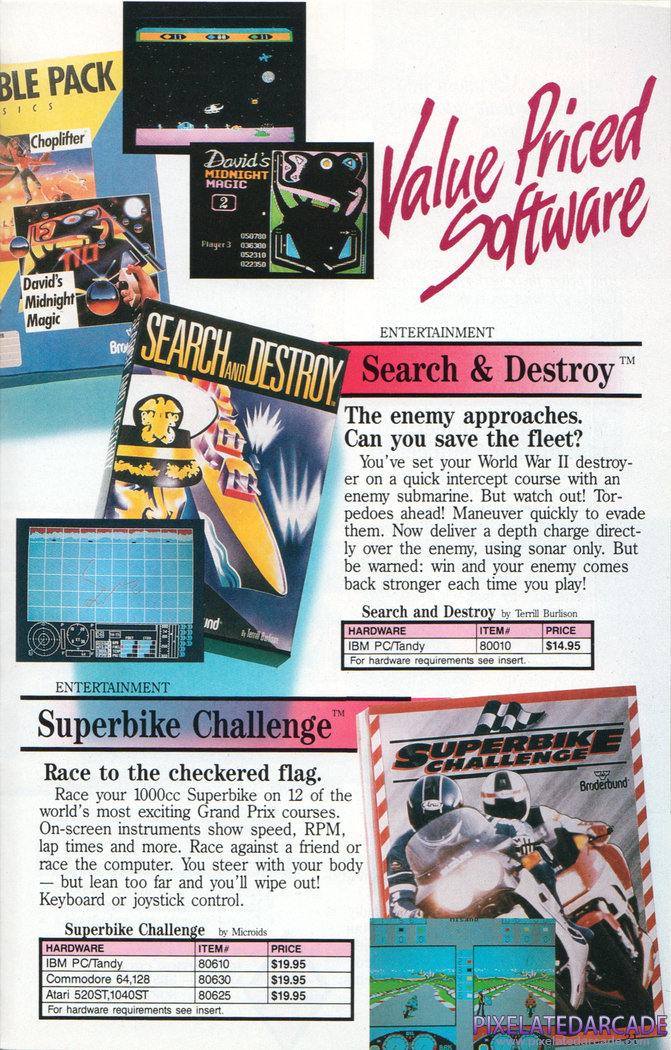 Search and Destroy Advertisement: Br0derbund 1987-1988 product catalog