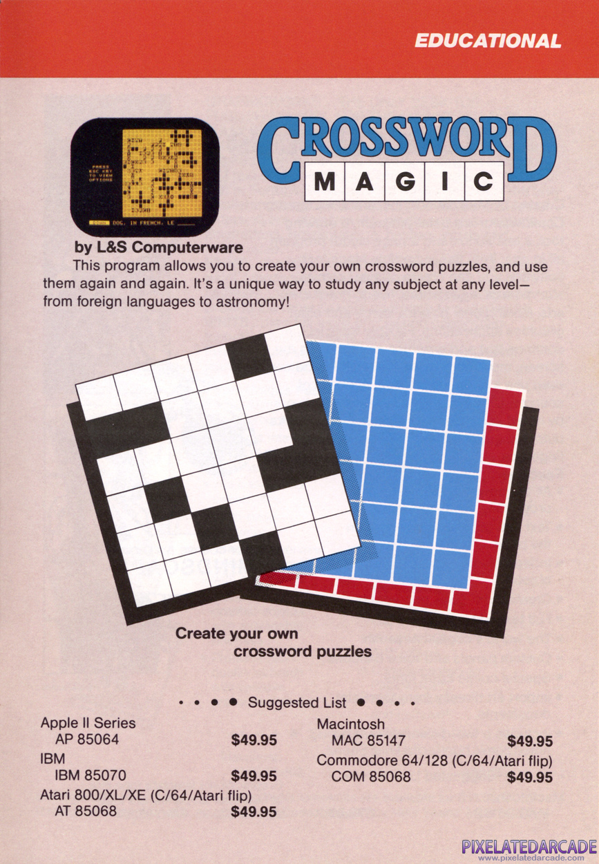 Crossword Magic Advertisement: Mindscape 1986 product catalog