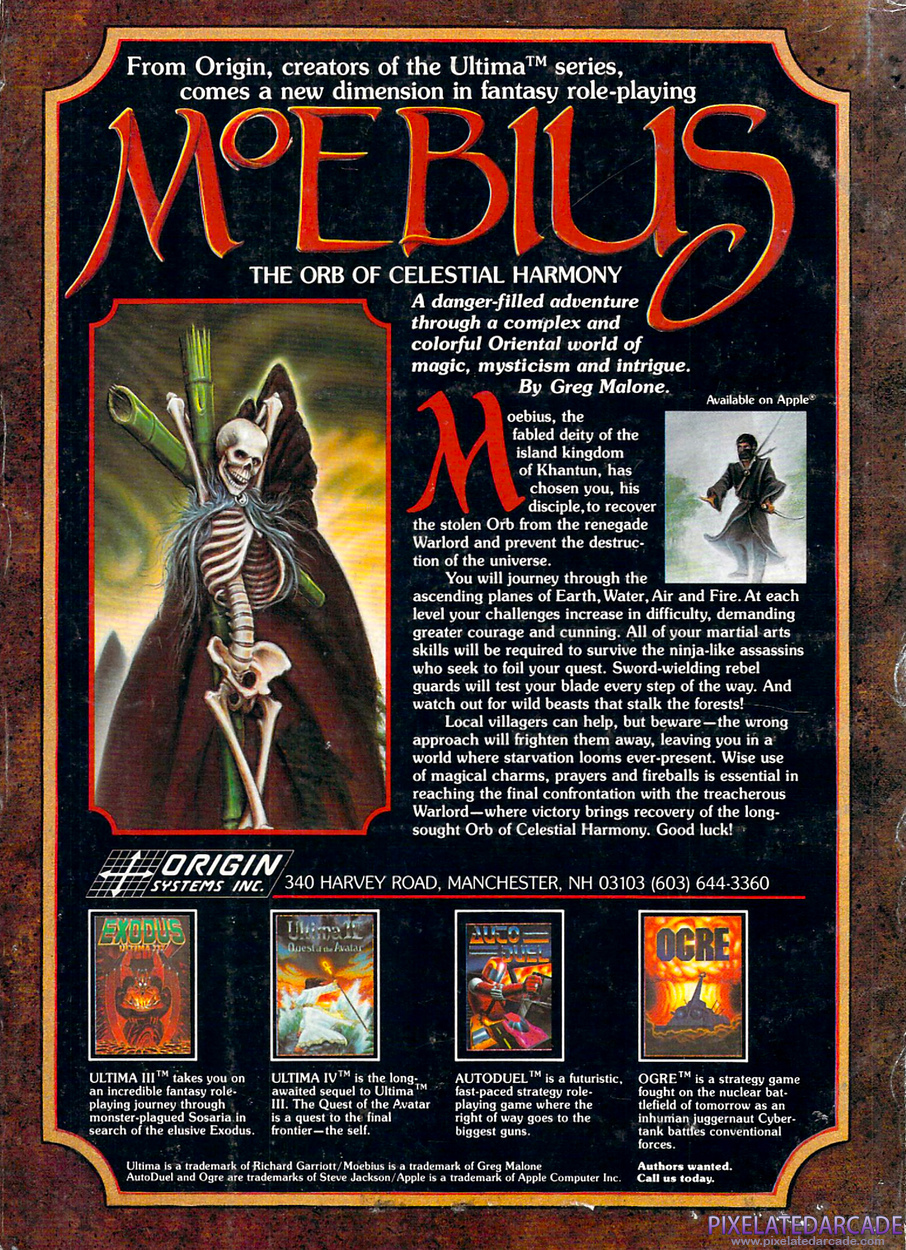Moebius: The Orb of Celestial Harmony Advertisement: January 1987 magazine ad