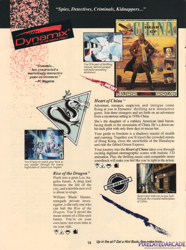 Rise of the Dragon Advertisement: Sierra 1991 product catalog