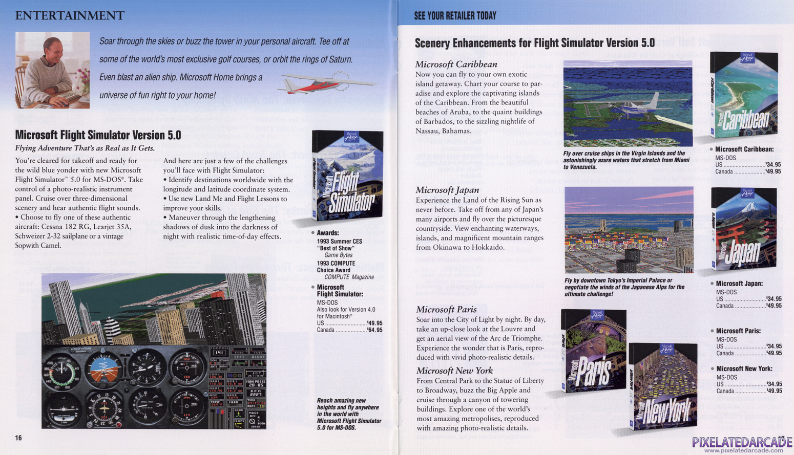 Microsoft Flight Simulator (v5) Advertisement: Winter/Spring 1995 product catalog