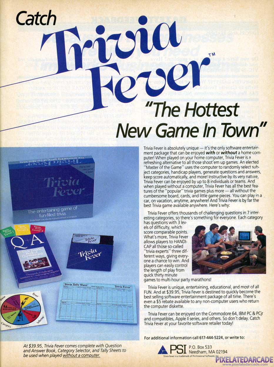 Trivia Fever Advertisement: January 1985 magazine ad