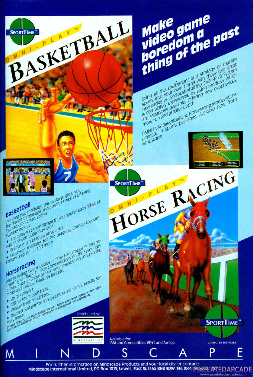 Omni-Play Horse Racing Advertisement: September 1989 magazine ad