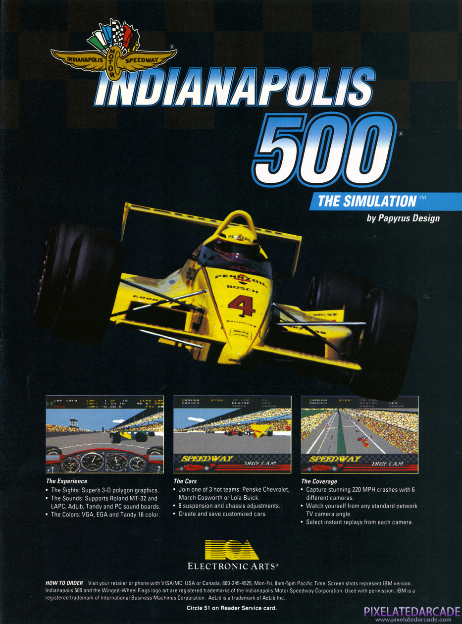 Indianapolis 500: The Simulation Advertisement: April 1990 magazine ad