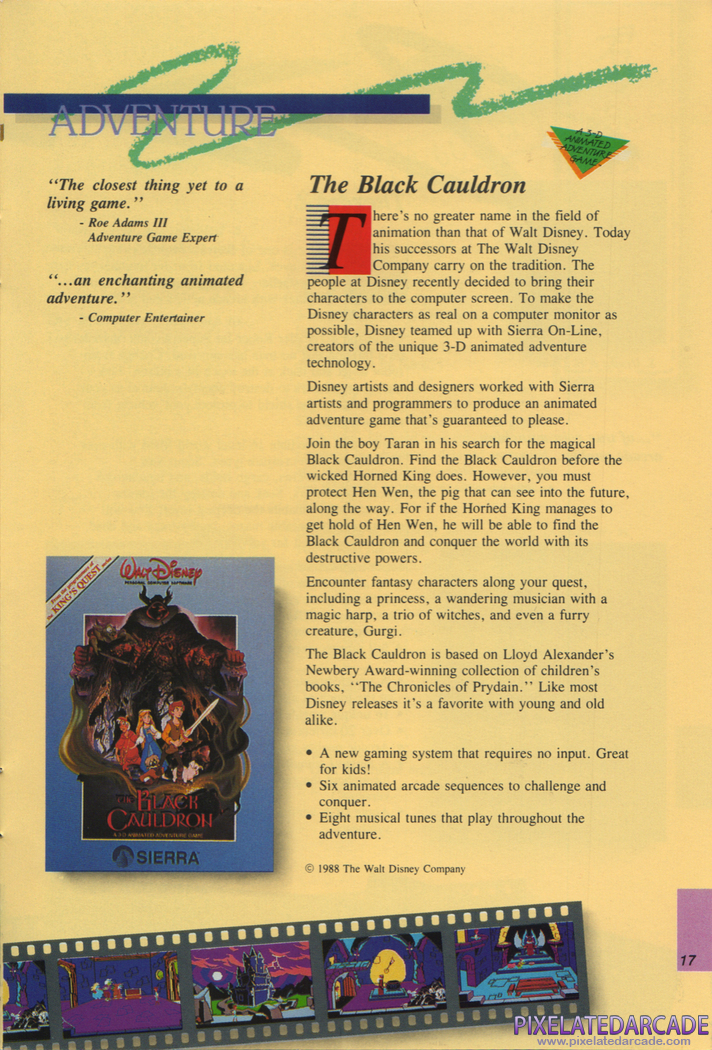 The Black Cauldron Advertisement: Sierra Fall 1988 product catalog