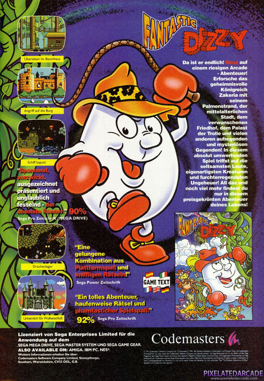 The Fantastic Adventures of Dizzy Advertisement: November 1993 magazine ad (German)