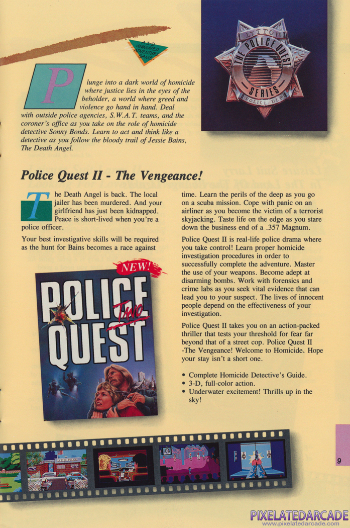 Police Quest 2: The Vengeance Advertisement: Sierra Fall 1988 product catalog