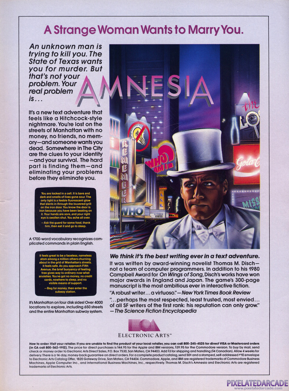 Amnesia Advertisement: September 1986 magazine ad