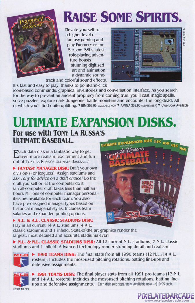 Prophecy of the Shadow Advertisement: SSI Summer 1992 product catalog