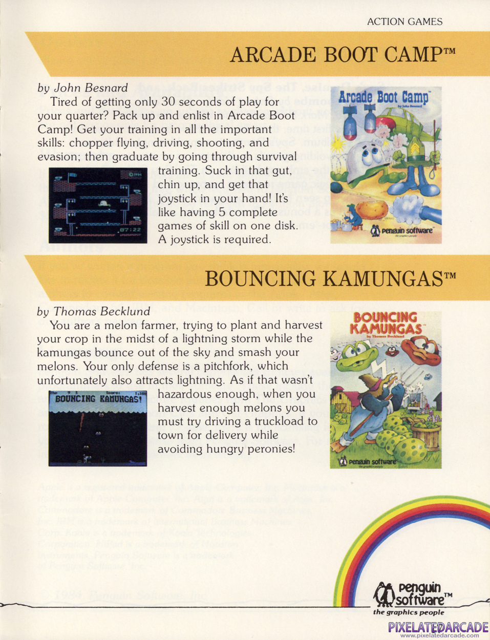 Bouncing Kamungas Advertisement: Penguin Software 1984 product catalog