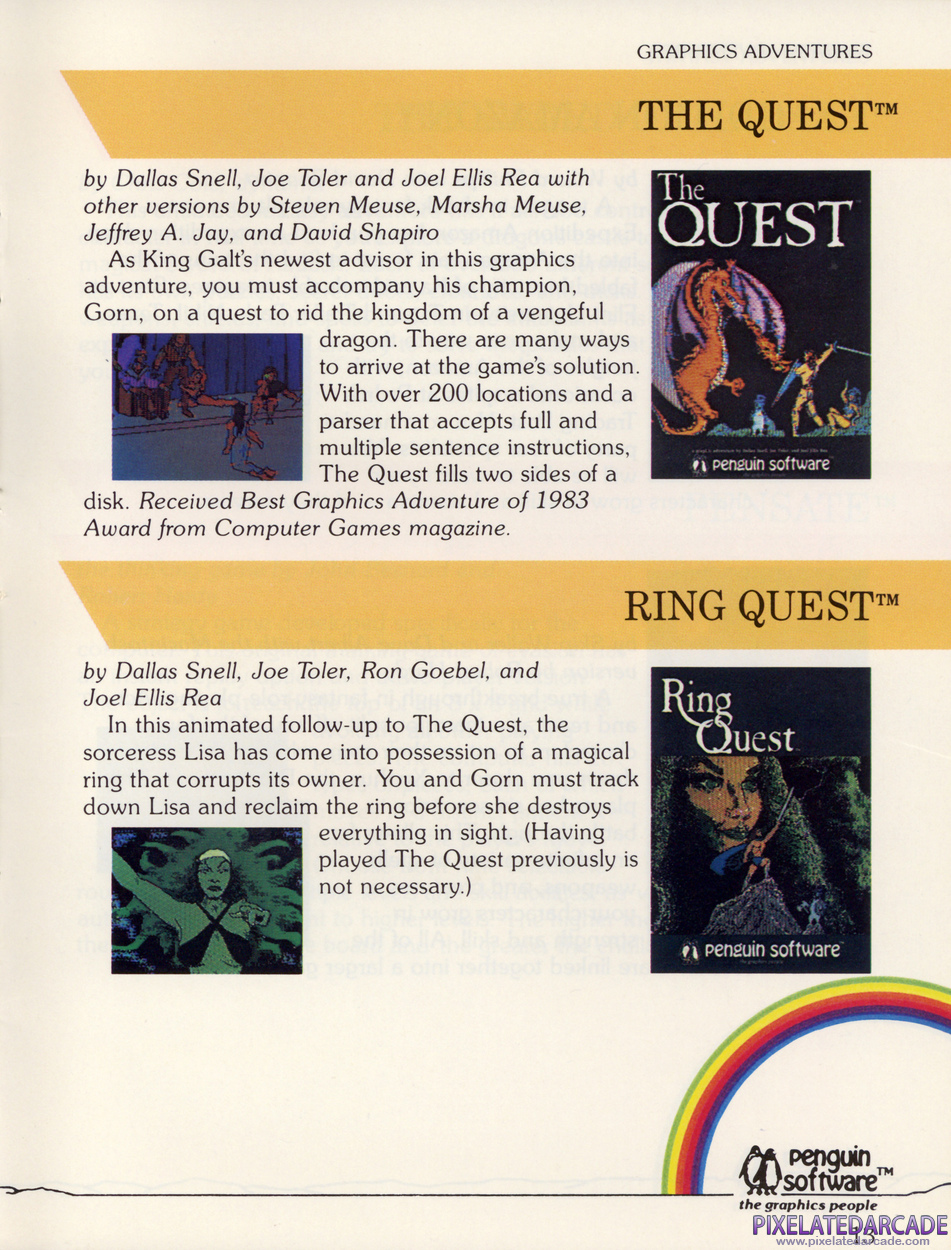 The Quest Advertisement: Penguin Software 1984 product catalog