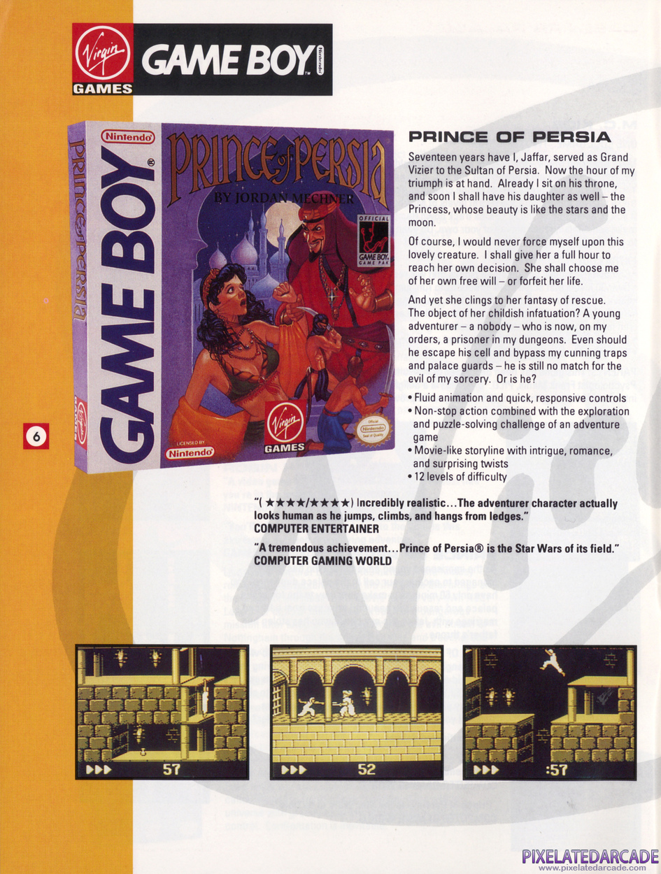 Prince of Persia Advertisement: Virgin Games 1992 product catalog