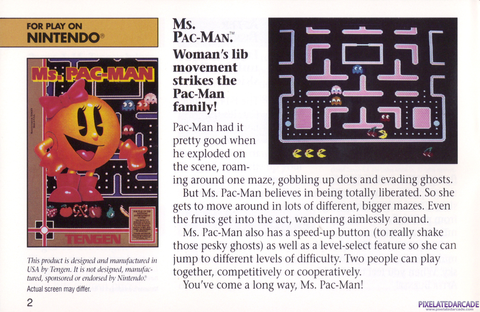 Ms. Pac-Man Advertisement: Tengen Spring 1990 Product Catalog