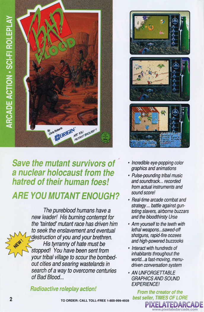 Bad Blood Advertisement: Origin 1990 product catalog