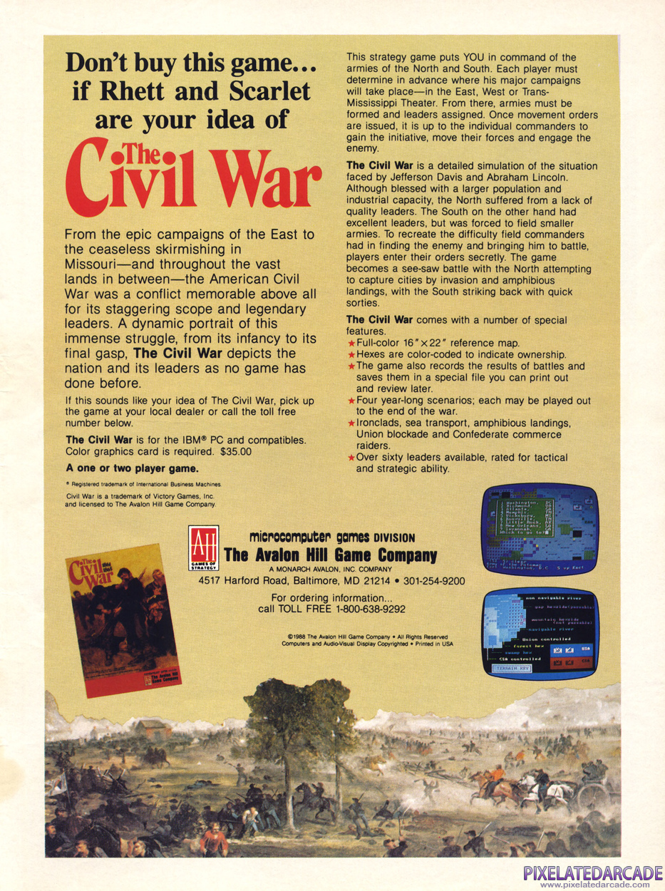 The Civil War: 1861 - 1865 Advertisement: September 1988 magazine ad